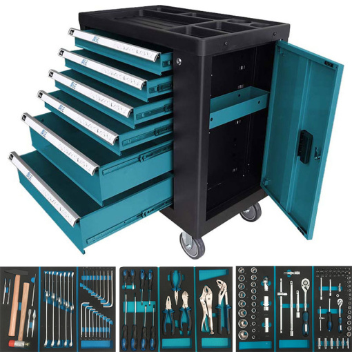6 SHELVES-DRAWER ROLLER TOOL CABINET WITH SIDE DOOR & 120 CR-V TOOLS