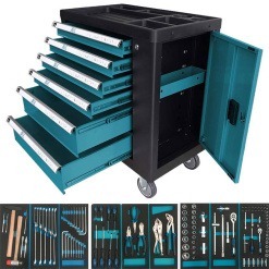 6 SHELVES-DRAWER ROLLER TOOL CABINET WITH SIDE DOOR & 120 CR-V TOOLS